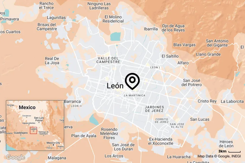 Google generated map of León