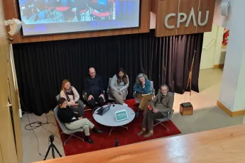 A panel on a stage